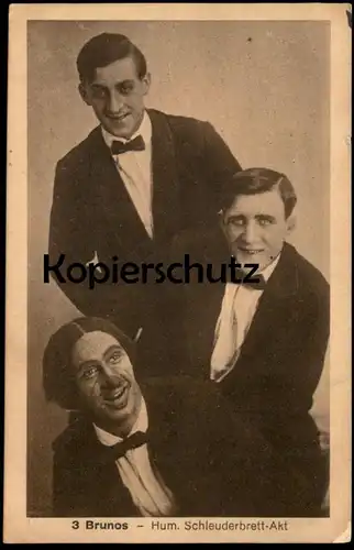 ALTE POSTKARTE ZIRKUS 3 BRUNOS HUMORISTISCHER SCHLEUDERBRETT AKT CLOWN Clowns paillasse circus Zirkus Cirque AK postcard