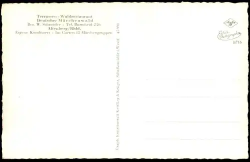 ÄLTERE POSTKARTE DEUTSCHER MÄRCHENWALD ALTENBERG TERRASSEN-WALDRESTAURANT Odenthal Märchen fairy tale fable postcard
