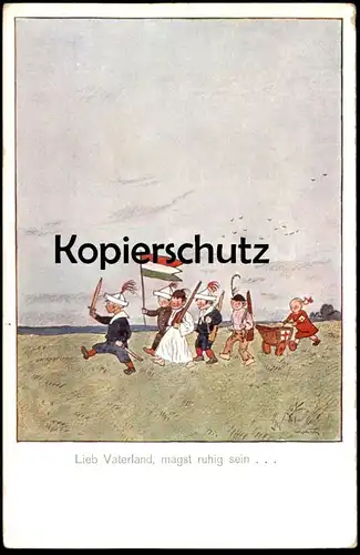 ALTE POSTKARTE MILITÄR 1. WELTKRIEG LIEB VATERLAND... DEUTSCHLAND PATRIOTIK KINDER KIND MALER VERMUTLICH ADALBERT HOLZER