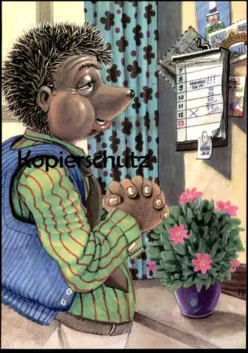 ÄLTERE POSTKARTE MECKI BETEND VOR KALENDER IGEL DDR PLANET VERLAG praying hedgehog Ansichtskarte postcard