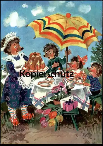 ÄLTERE POSTKARTE MECKI IM GARTEN KUCHEN FEIER GEBURTSTAG BIRTHDAY IGEL DDR PLANET VERLAG hedgehog Ansichtskarte postcard