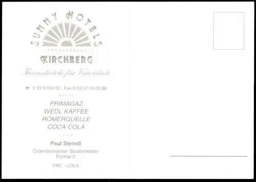 ÄLTERE POSTKARTE STAATSMEISTER PAUL STEINDL SUNNY HOTELS KIRCHBERG FORMEL 2 WEDL KAFFEE PRIMAGAZ Rennen Race postcard