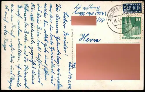ALTE POSTKARTE OKER HARZ MIT BROCKEN GOSLAR FABRIK SCHORNSTEIN 1949 Ansichtskarte cpa AK postcard