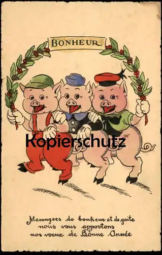 ALTE POSTKARTE BONHEUR BONNE ANNÉE VERMENSCHLICHTE SCHWEINE HUMANISED PIGS COCHON HUMANISE NEUJAHR postcard cpa AK