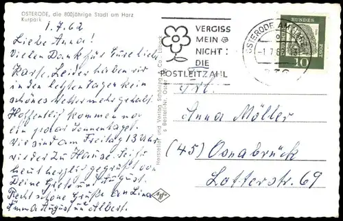 ÄLTERE POSTKARTE OSTERODE DIE 800 JÄHRIGE STADT AM HARZ KURPARK SPRINGBRUNNEN FONTAINE fountain Brunnen Ansichtskarte AK