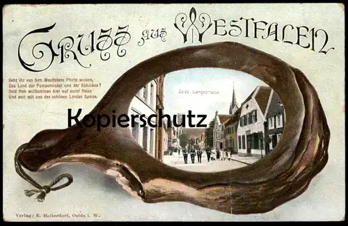 ALTE LITHO POSTKARTE GRUSS AUS WESTFALEN OELDE LANGESTRASSE SCHINKEN LANGE STRASSE Ansichtskarte AK cpa postcard