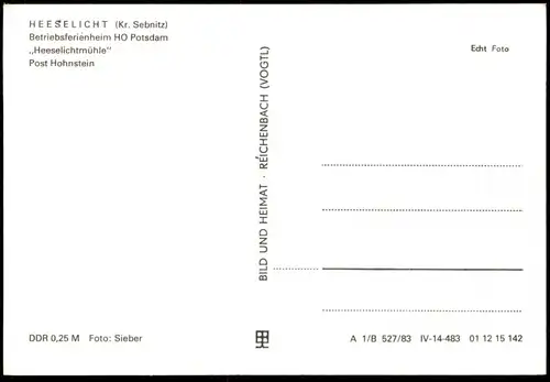 ÄLTERE POSTKARTE HEESELICHT KREIS SEBNITZ BETRIEBSFERIENHEIM HO POTSDAM HEESELICHTMÜHLE POST HOHNSTEIN AK postcard cpa