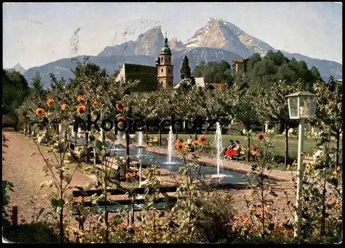 ÄLTERE POSTKARTE BERCHTESGADEN KURGARTEN MIT WATZMANN SPRINGBRUNNEN WASSERSPIELE PARK Ansichtskarte AK cpa postcard