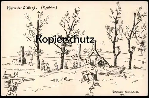 ALTE POSTKARTE HINTER DER STELLUNG GRABICE 1. WELTKRIEG SCHELLMANN Soldat Polska Polen Poland Ansichtskarte postcard