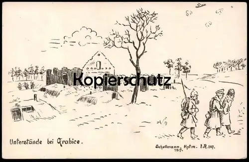 ALTE POSTKARTE UNTERSTÄNDE BEI GRABICE 1. WELTKRIEG SCHELLMANN 1915 Soldat Polska Polen Poland Ansichtskarte postcard