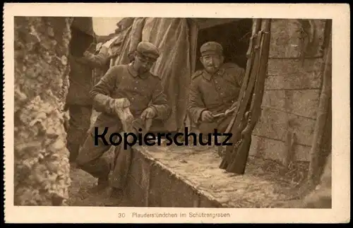 ALTE POSTKARTE MILITÄR 1. WELTKRIEG PLAUDERSTÜNDCHEN IM SCHÜTZENGRABEN SOLDATEN SOLDAT WWI soldier postcard cpa AK