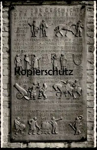 ÄLTERE POSTKARTE BITBURG EIFEL GEDENKTAFEL AUS DER GESCHICHTE DER STADT BITBURG CHRONIK Relief Ansichtskarte AK postcard