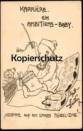 ALTE KÜNSTLER POSTKARTE KARRIERE EIN AMBITIONS-BABY WELTKRIEG SOLDAT EXERZIER REGLEMENT RUDOLF KRISTEN Militär Humor AK