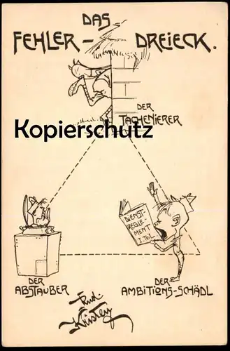 ALTE KÜNSTLER POSTKARTE DAS FEHLER-DREIECK ABSTAUBER WELTKRIEG SOLDAT RUDOLF KRISTEN Militär Humor AK postcard cpa