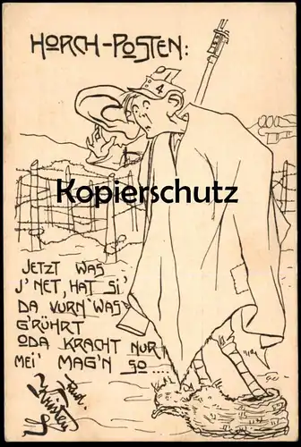 ALTE KÜNSTLER POSTKARTE HORCH-POSTEN HORCHPOSTEN WELTKRIEG SOLDAT LINKER FLÜGEL RUDOLF KRISTEN Militär Humor AK