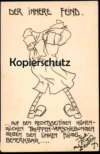 ALTE KÜNSTLER POSTKARTE DER INNERE FEIND WELTKRIEG SOLDAT LINKER FLÜGEL RUDOLF KRISTEN Militär Humor Ansichtskarte AK