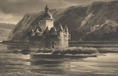 ALTE POSTKARTE DIE PFALZ IM RHEIN BEI CAUB Kaub St. Goarshausen Astudin-Karten Hoursch & Bechstedt Ansichtskarte AK