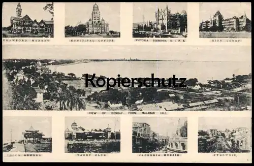 ALTE POSTKARTE VIEW OF BOMBAY FROM MALABAR HILL HIGH COURT OFFICE PYDOWNIE MUMBAI India Indien postcard Ansichtskarte AK