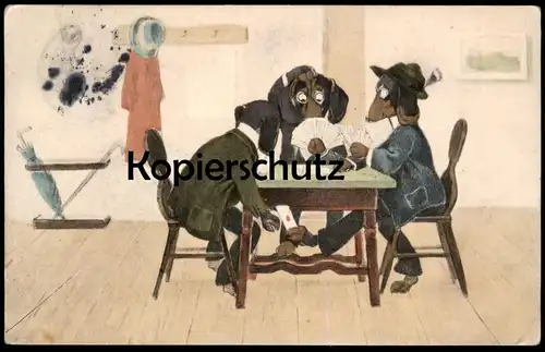 ALTE POSTKARTE DACKEL VERMENSCHLICHT SPIELEN SKAT DOGS Hunde Hund Dachshund Teckel play cards cheat dog chien postcard