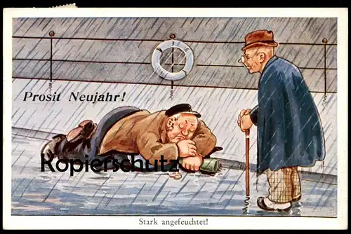 ALTE POSTKARTE PROSIT NEUJAHR STARK ANGEFEUCHTET BIER ALKOHOL MATROSE alcohol alcool beer drunken Humor humour postcard