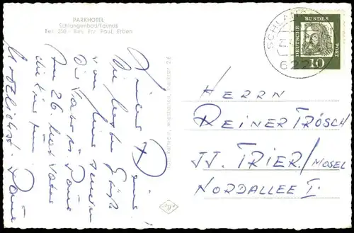 ÄLTERE POSTKARTE SCHLANGENBAD PARKHOTEL BESITZER FRZ. PAUL ERBEN PARK HOTEL Ansichtskarte AK postcard cpa