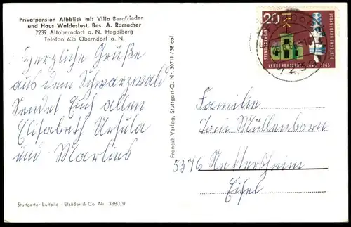 ÄLTERE POSTKARTE ALTOBERNDORF AM NECKAR PRIVATPENSION ALBBLICK  MIT VILLA BERGFRIEDEN Oberndorf Ansichtskarte postcard