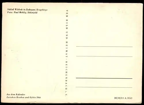 ÄLTERE POSTKARTE SCHLOSS WILDECK IN ZSCHOPAU ERZGEBIRGE ZWISCHEN BROCKEN & OYBIN 1966 Ruhebank Ansichtskarte postcard
