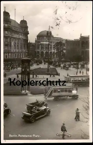 ALTE POSTKARTE BERLIN VERKEHR 1929 POTSDAMER PLATZ BELLEVUESTRASSE CABRIO Tram Tramway Strassenbahn Bus traffic postcard