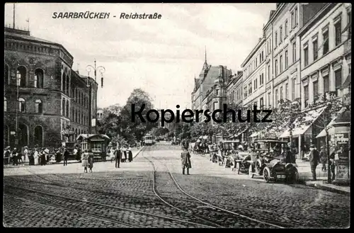 ALTE POSTKARTE SAARBRÜCKEN REICHSTRASSE AUTOS AUTO cars car Ansichtskarte AK postcard cpa