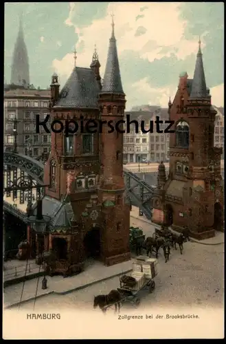 ALTE POSTKARTE HAMBURG ZOLLGRENZE BEI DER BROOKSBRÜCKE Zoll Grenze Brücke Kutsche Ansichtskarte AK postcard cpa