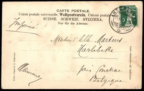 ALTE POSTKARTE IM FLUGE DURCH DIE WELT ANKUNFT IN MÜRREN JUNGFRAU MÖNCH EIGER Kanton Bern Schweiz postcard Ansichtskarte