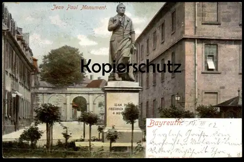 ALTE POSTKARTE BAYREUTH BAYREUTHER JEAN PAUL MONUMENT DENKMAL 1902 Ansichtskarte AK cpa postcard