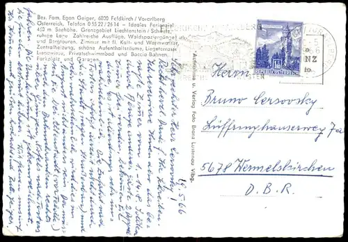 ÄLTERE POSTKARTE FELDKIRCH TOSTERS HAUS BURGBLICK GARNI FAMILIE EGON GEIGER POOL Vorarlberg Ansichtskarte cpa postcard