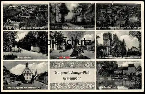 ALTE POSTKARTE TRUPPEN-UEBUNGS-PLATZ GRAFENWÖHR TRUPPENÜBUNGSPLATZ LAGEREINGANG VON DER-TANNSTRASSE WASSERTURM AK cpa