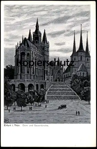 ALTE KÜNSTLER POSTKARTE ERFURT 1938 DOM UND SEVERIKIRCHE Severinkirche Kirche church église Ansichtskarte postcard cpa