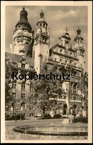 ALTE POSTKARTE LEIPZIG NEUES RATHAUS 1954 BRUNNEN FLAGGEN AK Ansichtskarte postcard cpa