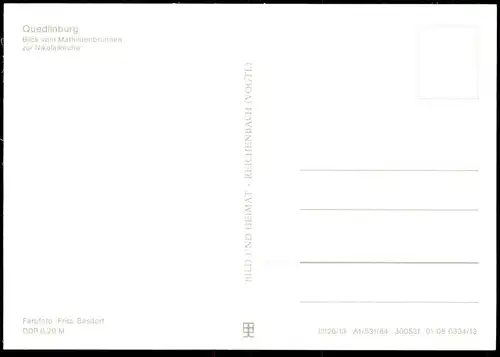 ÄLTERE POSTKARTE QUEDLINBURG IM HARZ BLICK VOM MATHILDENBRUNNEN ZUR NIKOLAIKIRCHE SKODA WARTBURG TRABANT Ansichtskarte