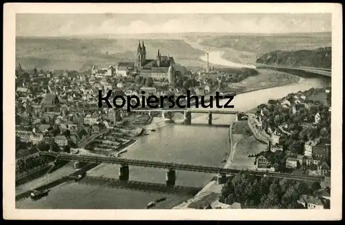 ALTE POSTKARTE MEISSEN IN SACHSEN FLIEGERAUFNAHME LUFTBILD DAS TAUSENDJÄHRIGE MEISSEN ELBE Ansichtskarte AK postcard cpa