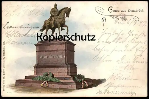 ALTE LITHO POSTKARTE GRUSS AUS OSNABRÜCK 1899 KAISER WILHELM-DENKMAL WILHELM DEM GROSSEN monument postcard Ansichtskarte