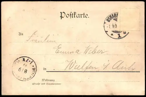 ALTE LITHO POSTKARTE GRUSS AUS OSNABRÜCK 1899 KAISER WILHELM-DENKMAL WILHELM DEM GROSSEN monument postcard Ansichtskarte