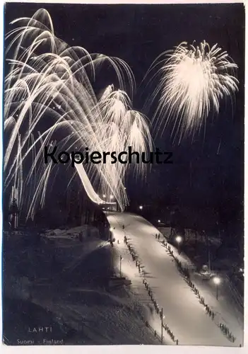 ÄLTERE POSTKARTE LAHTI SKISPRINGEN SUOMI FEUERWERK FIREWORKS Sprungschanze ski jumping Finland postcard Ansichtskarte