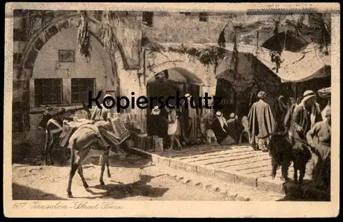 ALTE POSTKARTE JERUSALEM 1928 STREET SCENE UNE RUE EINE STRASSE TRACHT TURBAN Esel donkey cpa Ak Ansichtskarte postcard