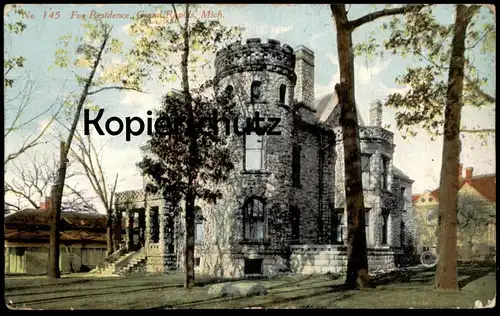 ALTE POSTKARTE GRAND RAPIDS FOX RESIDENCE 1911 MICHIGAN Villa Haus postcard Ansichtskarte AK cpa