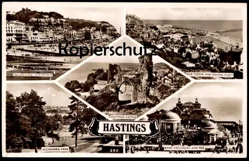 ÄLTERE POSTKARTE HASTINGS OLD TOWN AND FISHING FLEET ALEXANDRA PARK BAND ENCLOSURE AND PIER postcard Ansichtskarte cpa