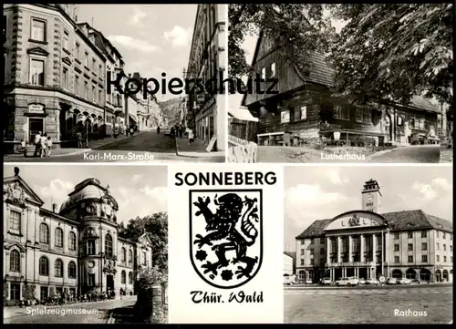 ÄLTERE POSTKARTE SONNEBERG KARL-MARX-STRASSE LUTHERHAUS SPIELZEUGMUSEUM RATHAUS THÜRINGEN AK Ansichtskarte postcard cpa