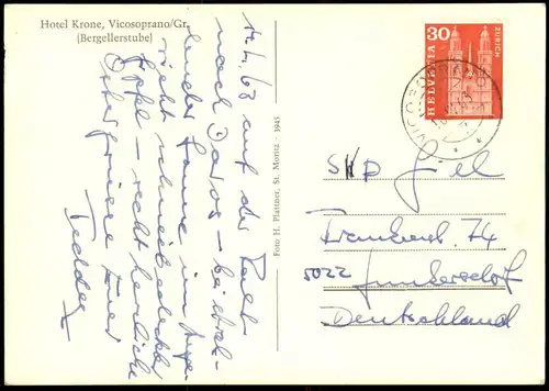 ÄLTERE POSTKARTE VICOSOPRANO HOTEL KRONE BERGELLERSTUBE GRAUBÜNDEN postcard cpa AK Schweiz Suisse Helvetia Ansichtskarte