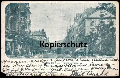 ALTE POSTKARTE WIESBADEN TAUNUSSTRASSE HOTEL ALLEESAAL PENSION 1901 Ansichtskarte cpa postcard AK