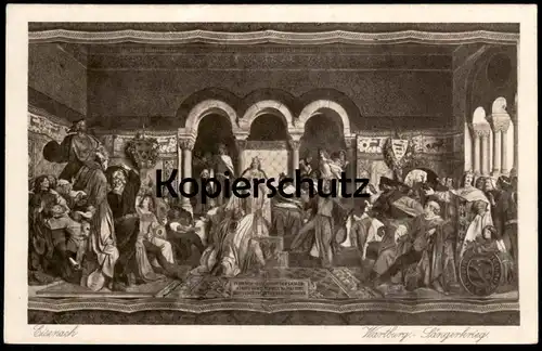 ALTE POSTKARTE DIE WARTBURG EISENACH GEMÄLDE SÄNGERKRIEG Burg castle chateau postcard Ansichtskarte cpa AK