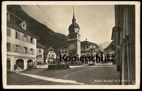 ÄLTERE POSTKARTE ALTDORF MIT TELLDENKMAL STRASSENBAHN TRAM tramway URI Schweiz Suisse Ansichtskarte AK postcard cpa