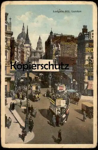 ALTE POSTKARTE LONDON LUDGATE OMNIBUS BUS BUSSE ADVERTISING BRAVINGTONS GOLD FOR GOLD Ansichtskarte AK cpa postcard